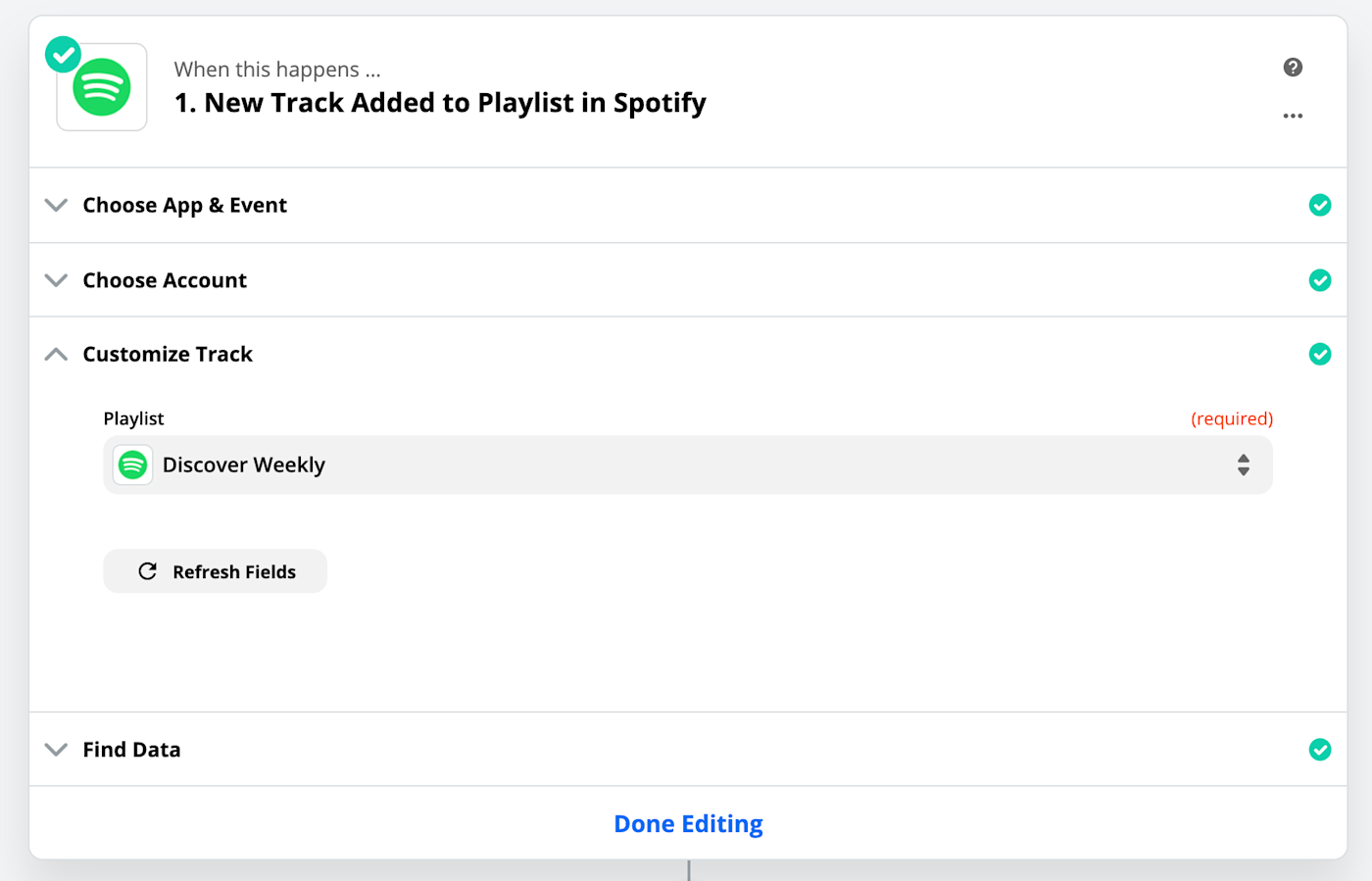 Selecting the Discover Weekly playlist to customize your track info.