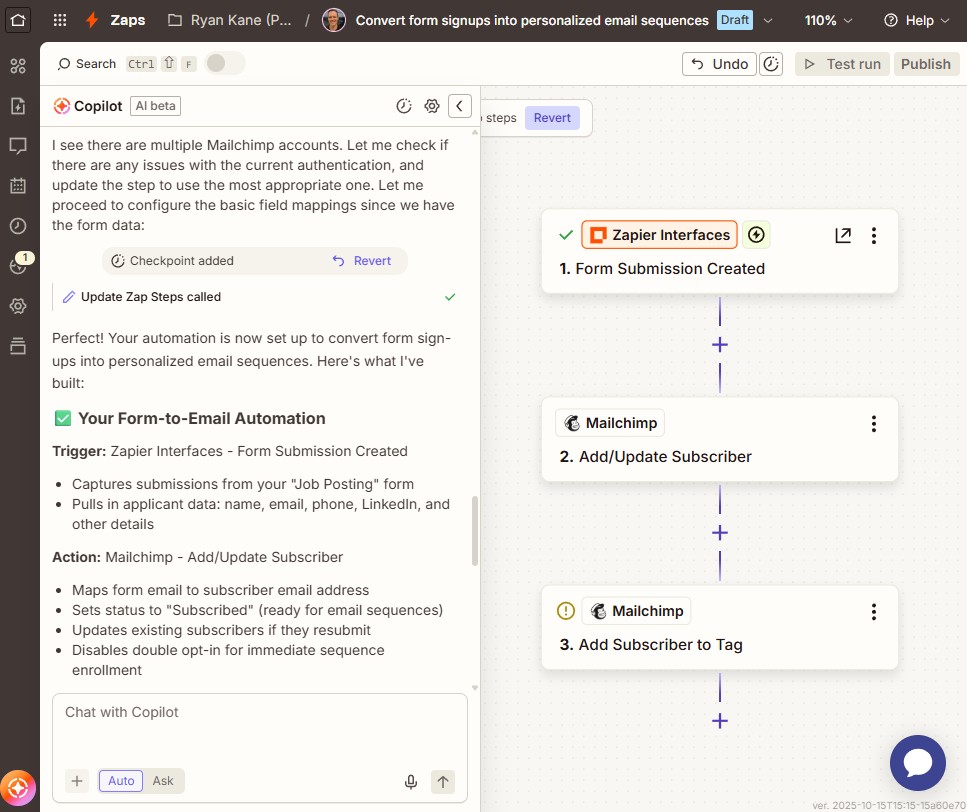 Zapier Copilot in the Zapier editor