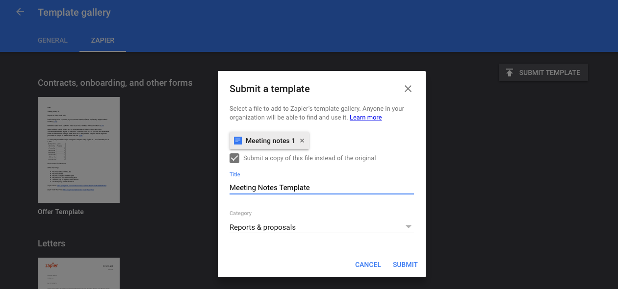 Add template to G Suite