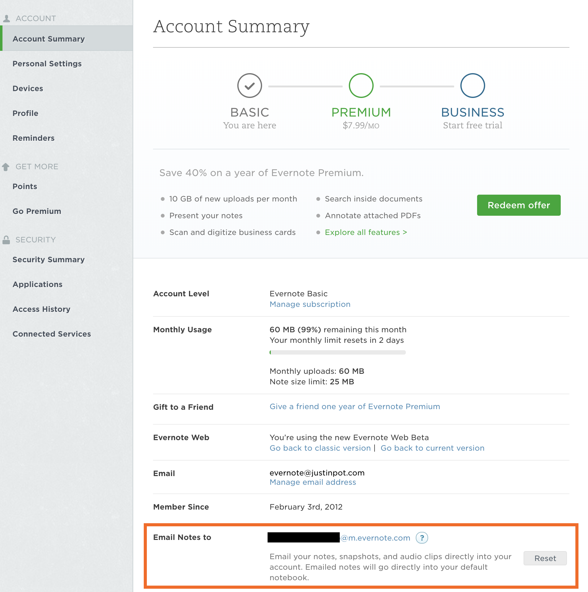 Evernote email web
