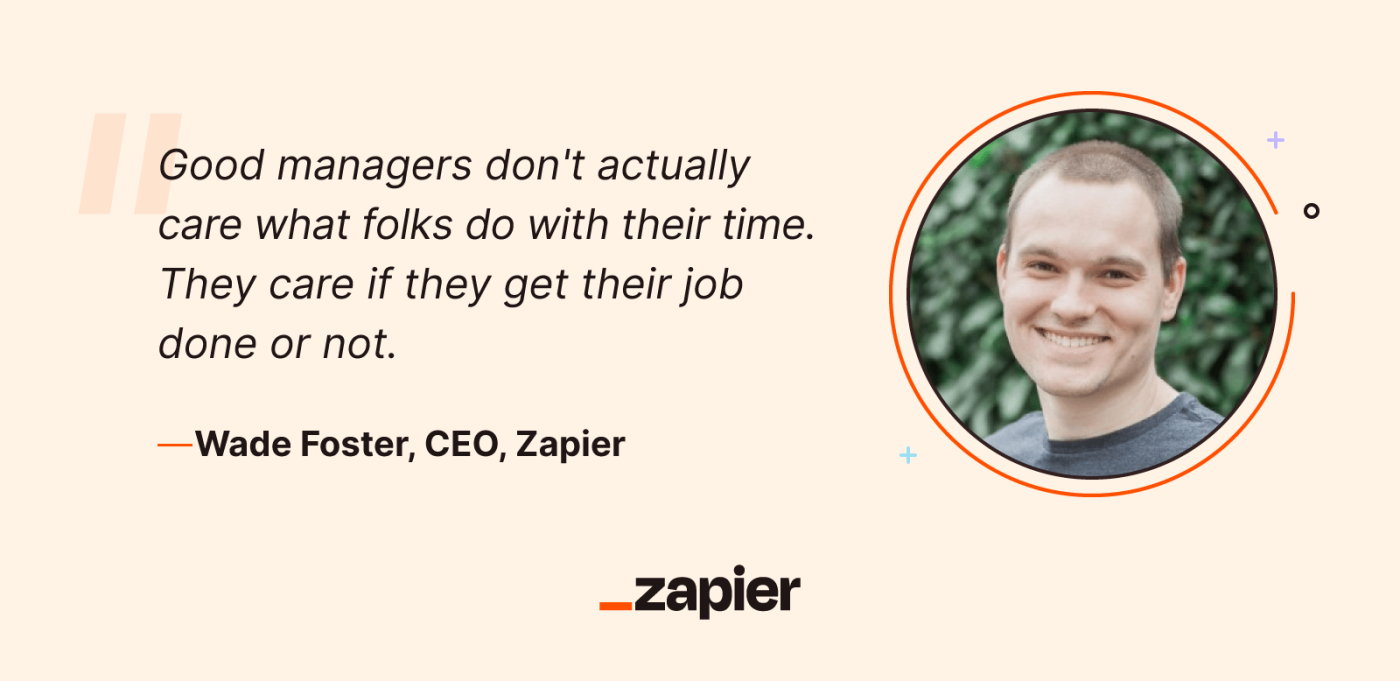 A quote callout from Zapier CEO Wade Foster about good managers