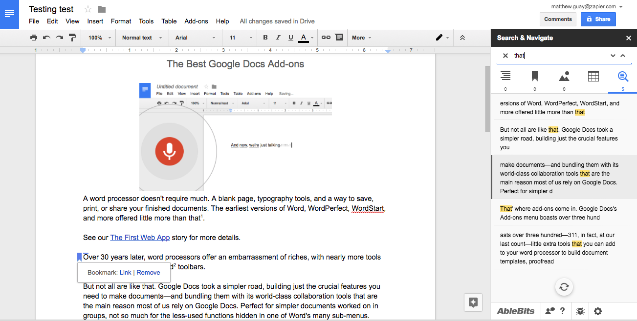 Search and Navigate Google Docs