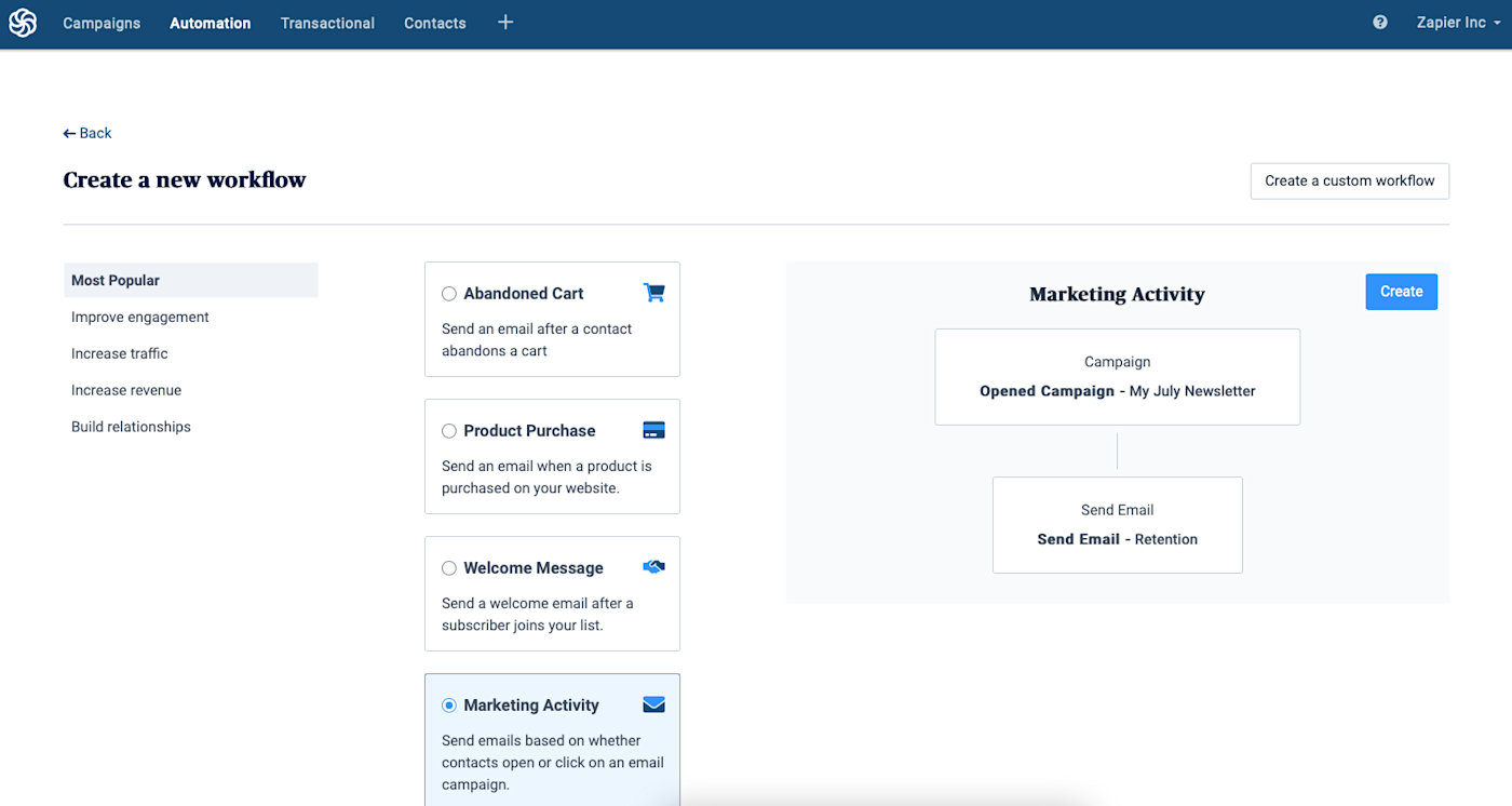 Sendinblue, our pick for the best free email marketing software for building automated workflows