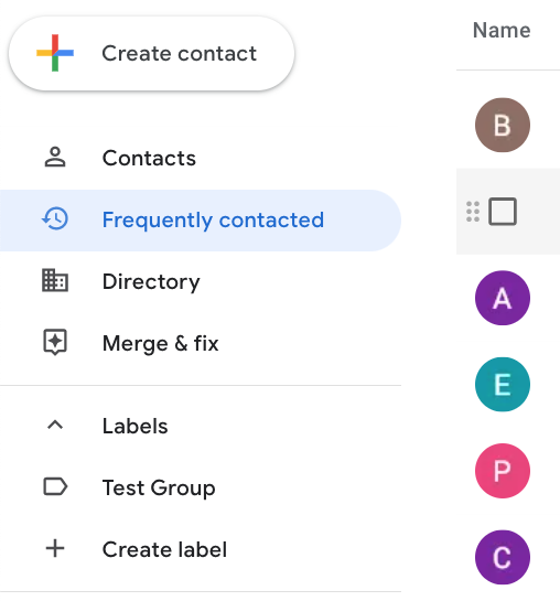 Screenshot showing how to add contacts from your frequently contacted list on Gmail.