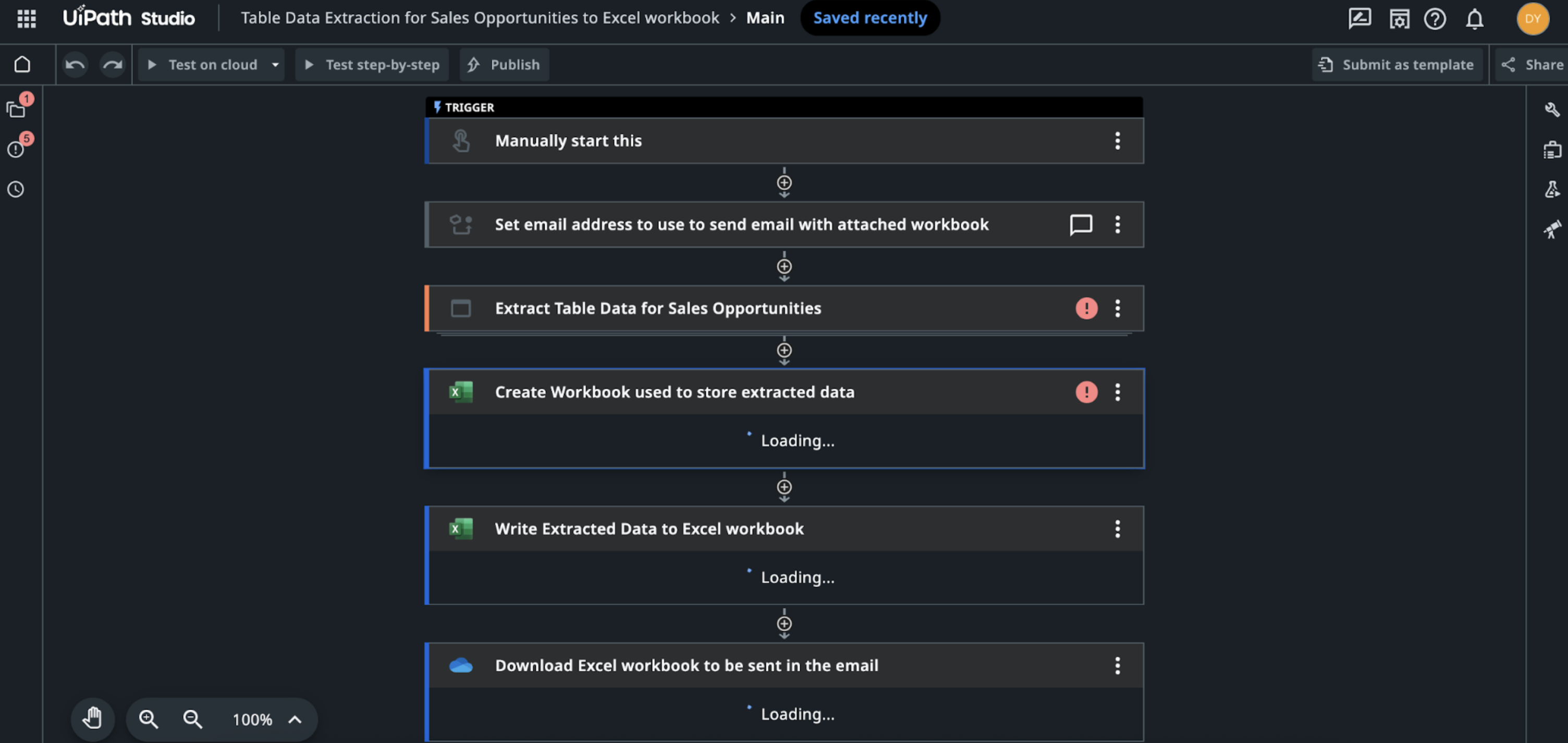 A screenshot of UiPath, a low code automation platform.