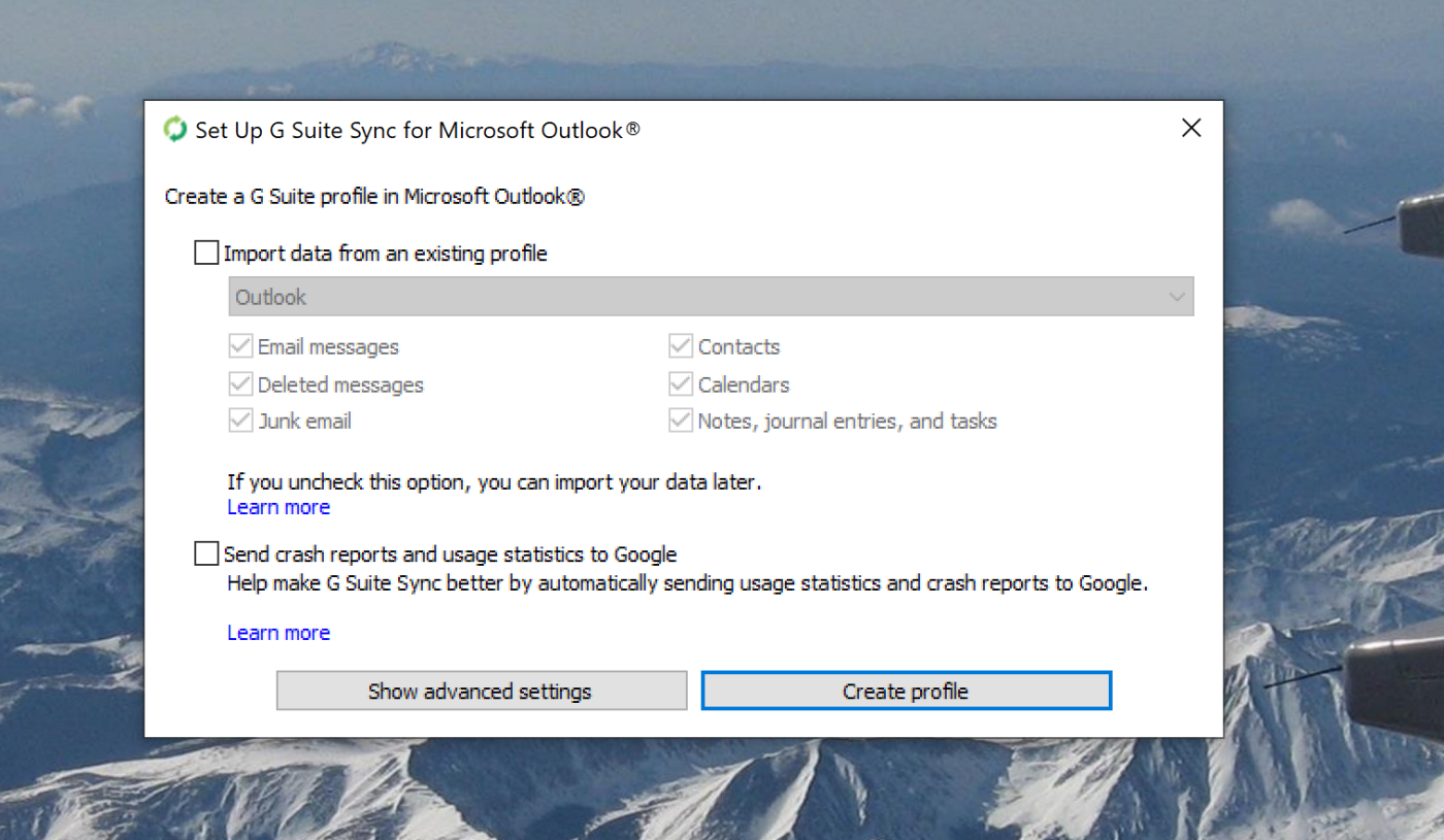 G Suite Sync settings