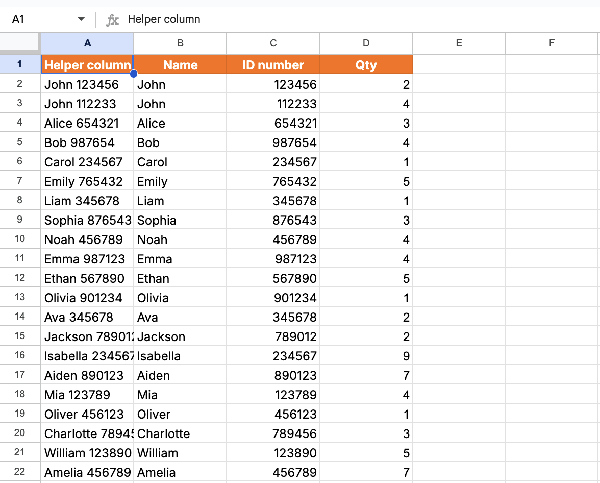 Screenshot of VLOOKUP used with multiple search criteria