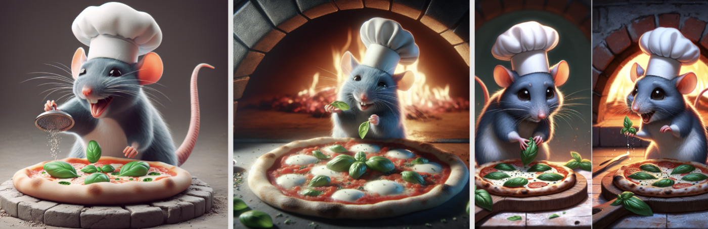 Screenshot of DALLE mice making pizza results