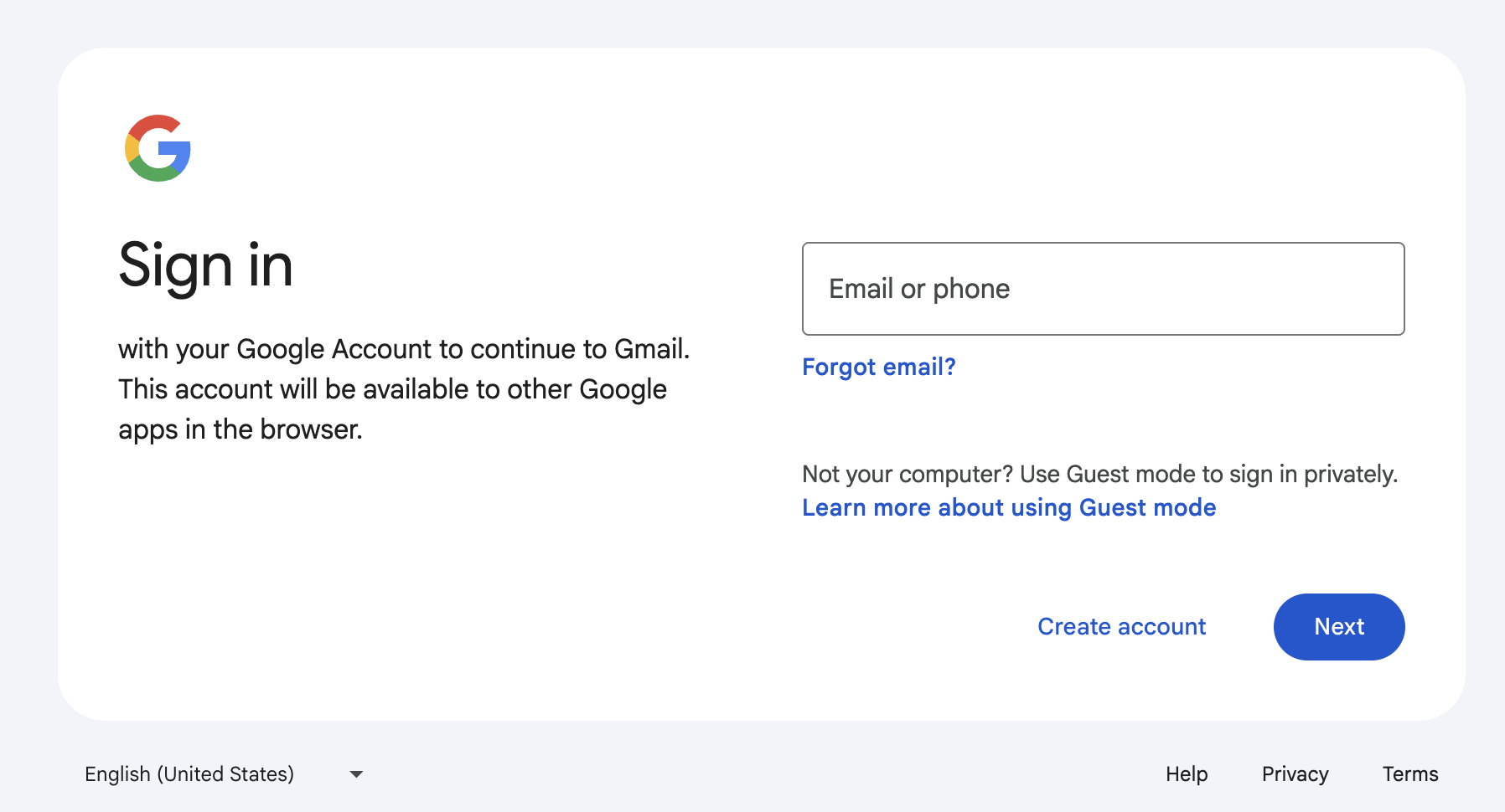 Gmail sign-in page. 