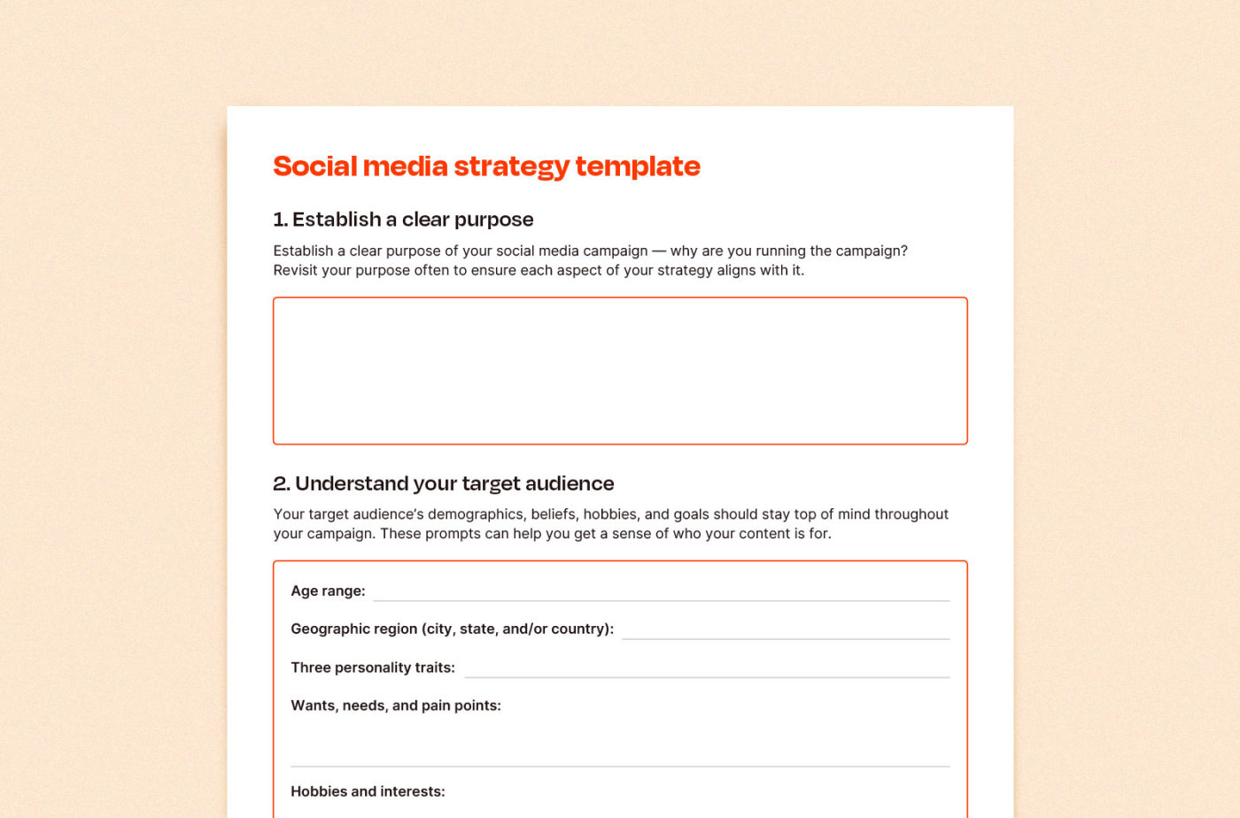 A snippet of the social media strategy template that can be downloaded via the button below 