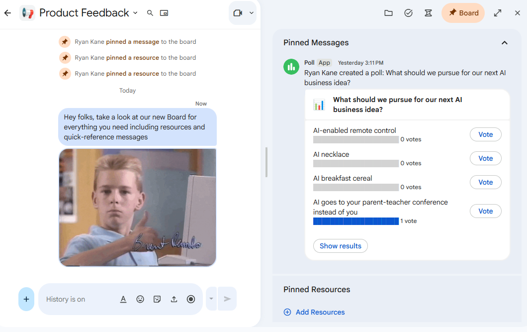 A project overview in Google Chat