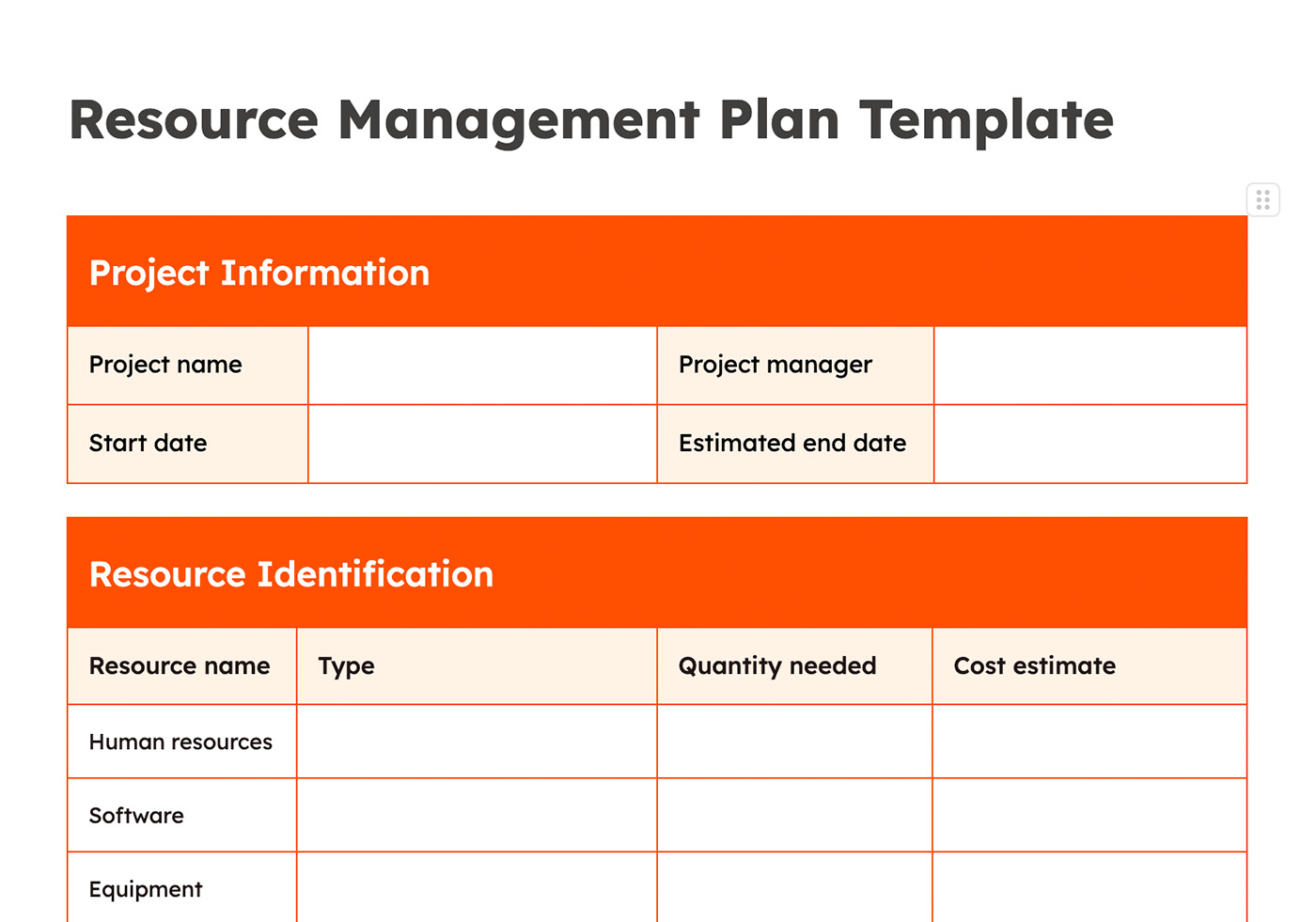 resource management plan template excel