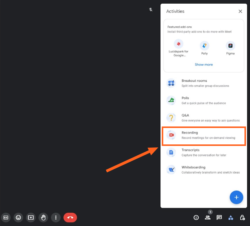 Screenshot of where to find Recordings in the Activities menu
