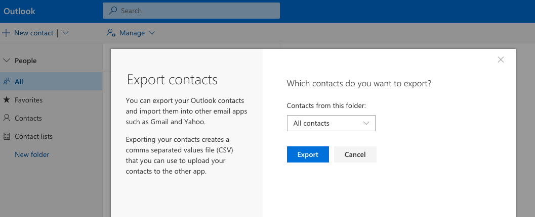 Export contacts from Outlook.