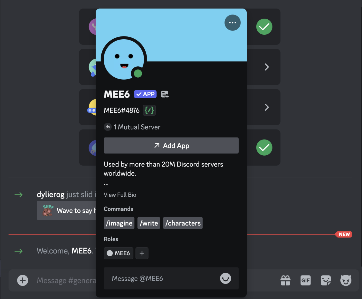 Screenshot showing a Discord bot profile