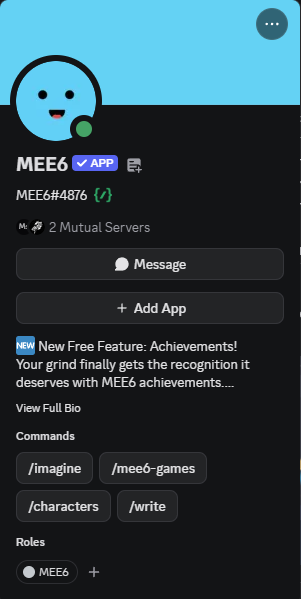 Screenshot showing a Discord bot profile