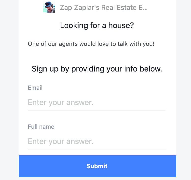 Facebook Lead Ads form