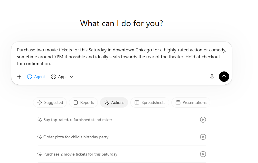 Asking ChatGPT agent to buy movie tickets