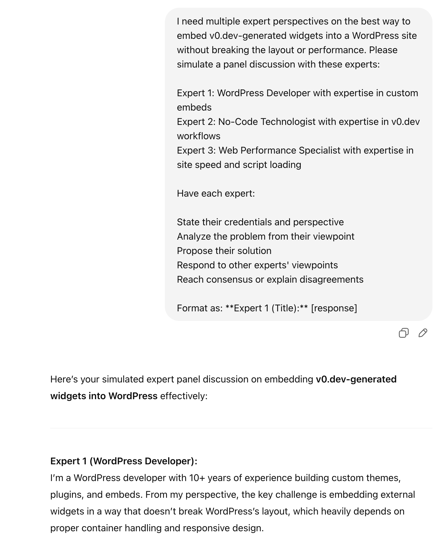 An example of using the multiple experts template in ChatGPT