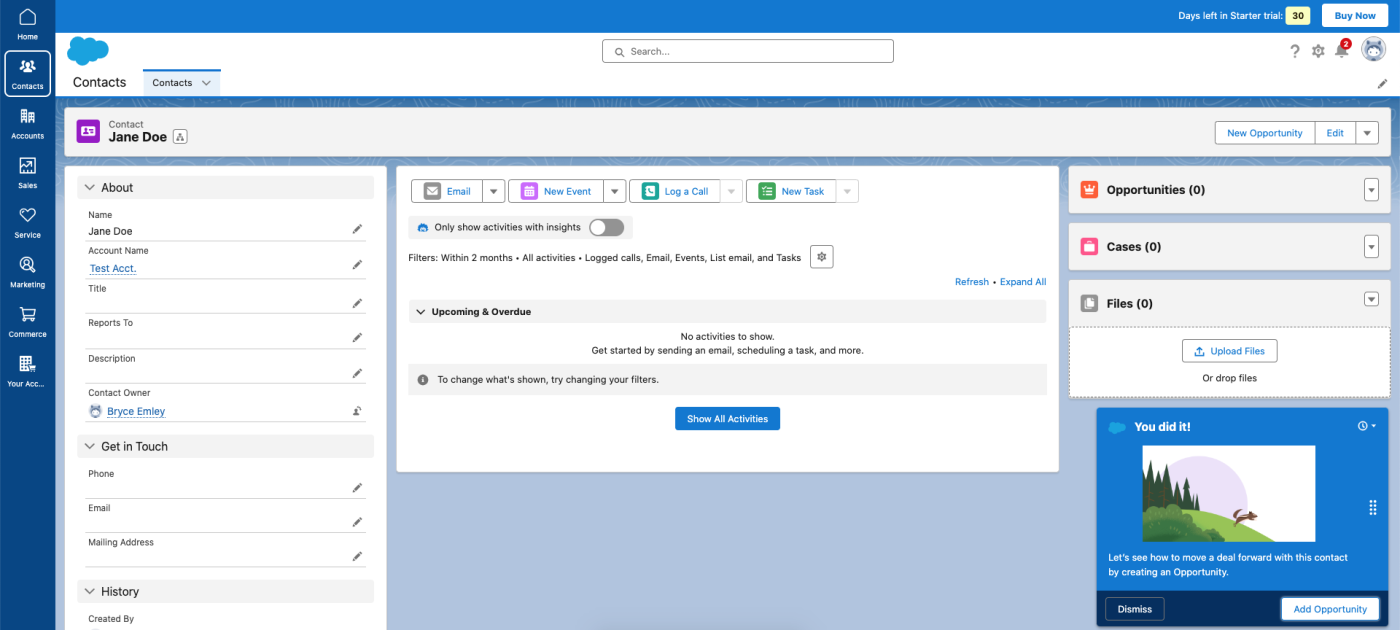 Screenshot of Salesforce's contacts dashboard