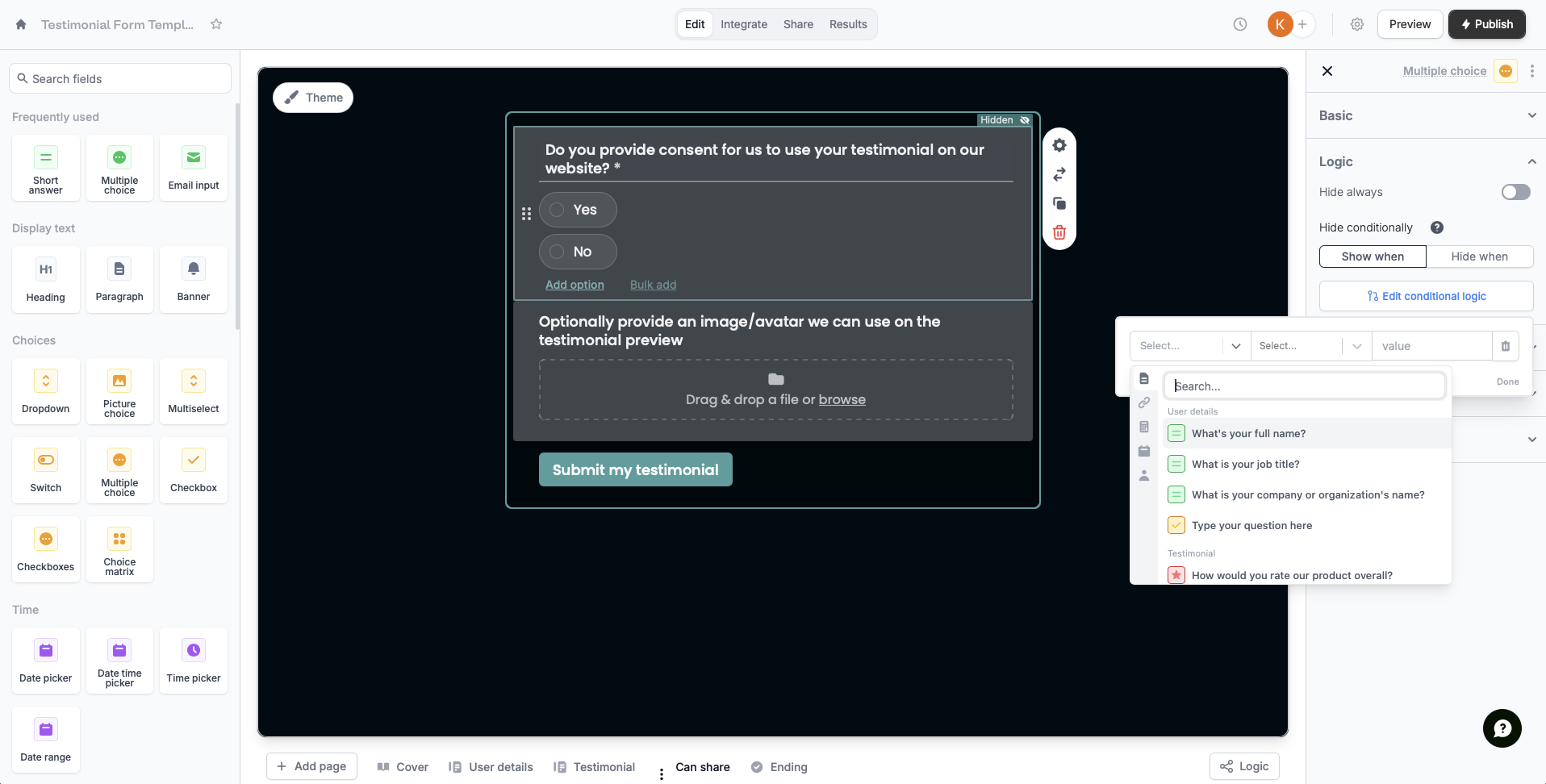 Fillout, our pick for the best free form app for collecting payments on your forms