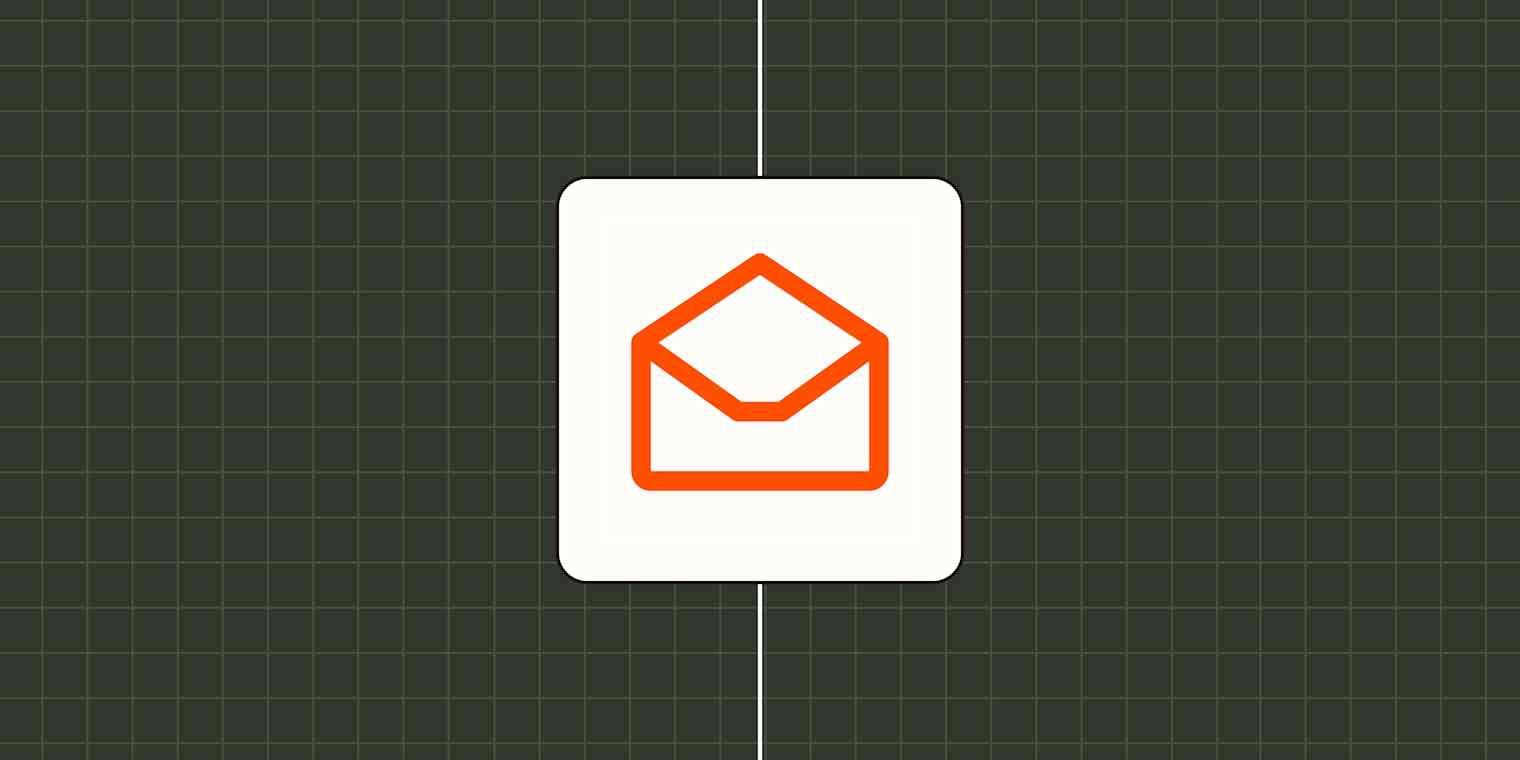 Icon of an open envelope against a checkered green background.