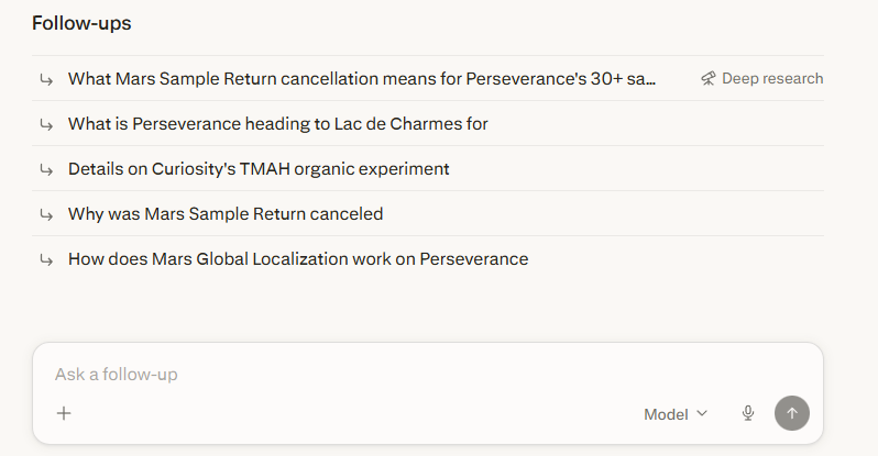 Follow-up questions posed by Perplexity