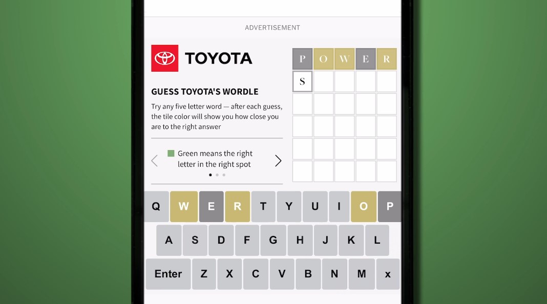 A native ad with Wordle and Toyota