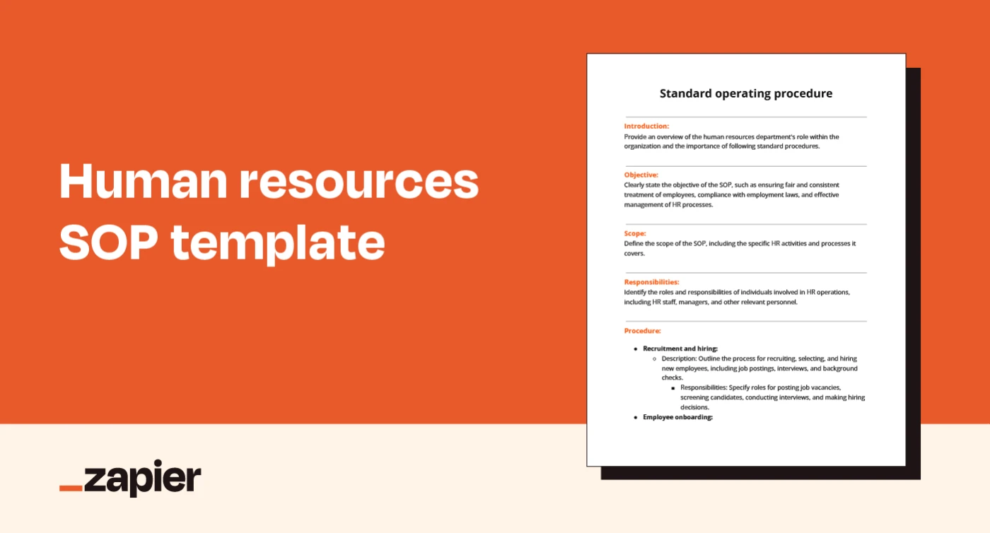 Image of Zapier's human resources SOP template on an orange background