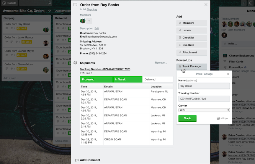 Das Paket-Tracker-Power-Up in Trello