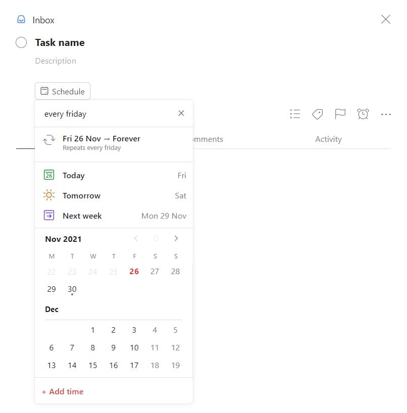 Adding recurring due dates in Todoist