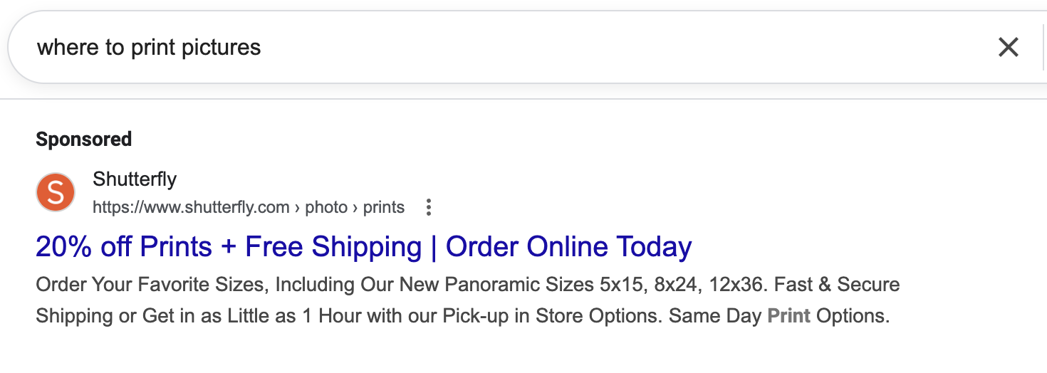Gogle ad example that offer a discount