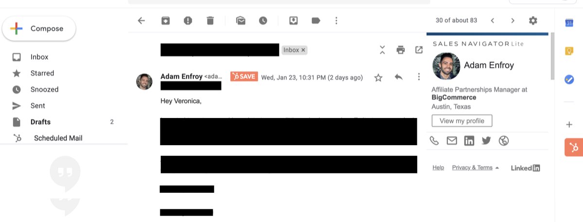 LinkedIn Sales Navigator screenshot in Gmail