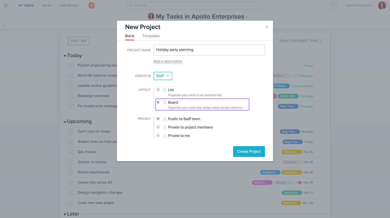 Asana View Board or List