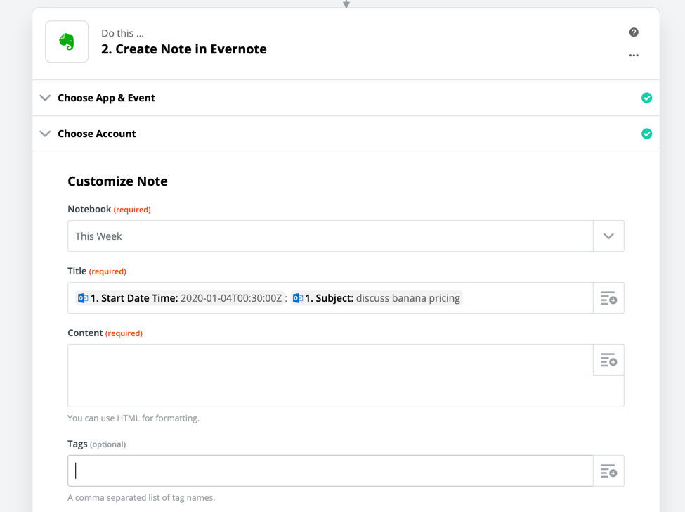 Create an Evernote note in Zapier