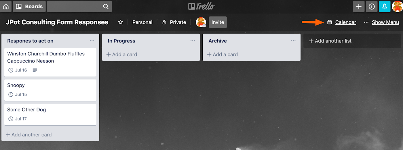 Calendar in Trello