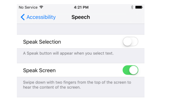 Turn on speak screen in iOS