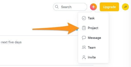 An arrow points to the word "Project" in a drop-down menu