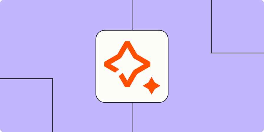 The AI by Zapier logo (two orange stars) against a lavender background.
