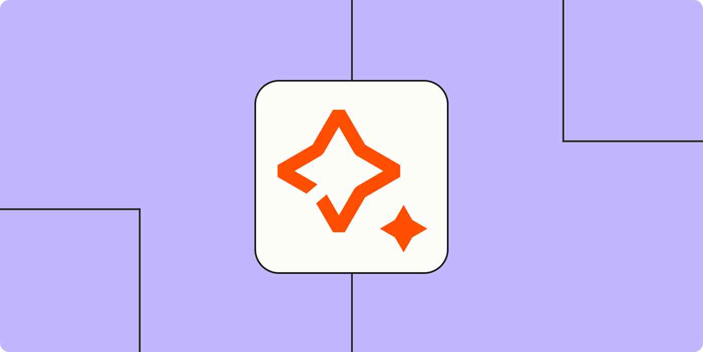 The AI by Zapier logo (two orange stars) against a lavender background.