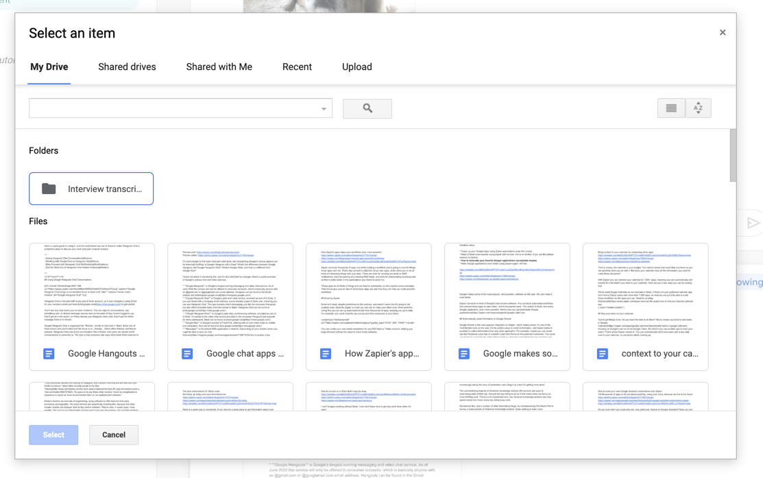 Select Document from Google Drive