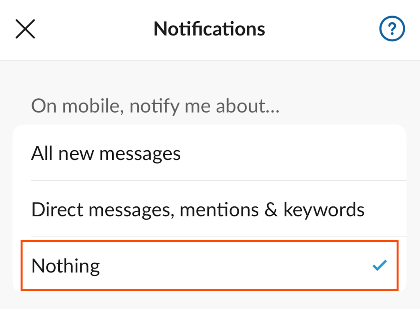 Slack mobile app notification settings.