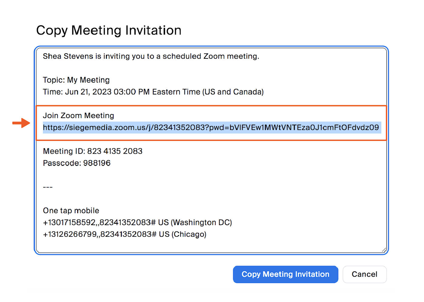 how do i send my zoom meeting link