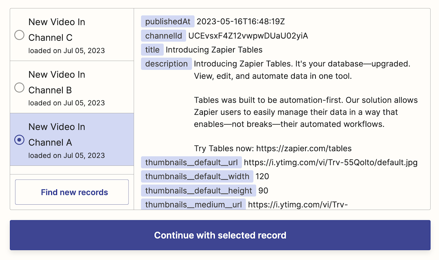 Three different test data options with the third selected.