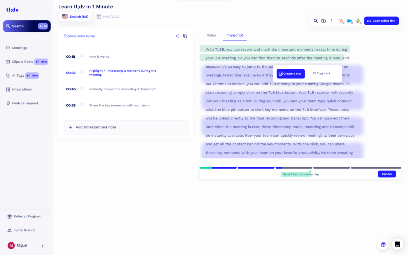 tl;dv, our pick for the best AI meeting assistant for AI-powered search