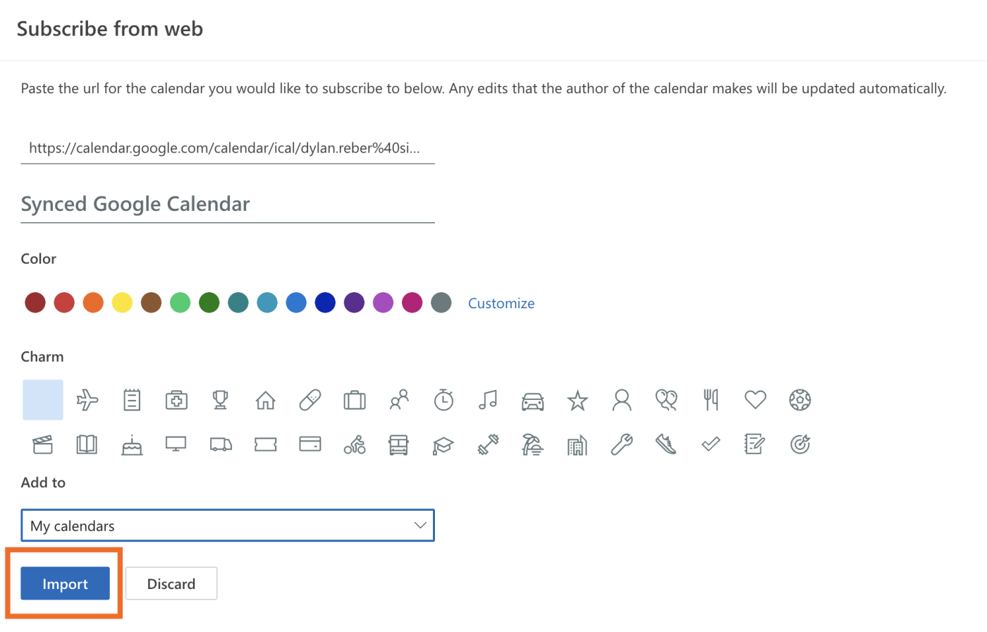 Image showing how to import Google Calendar to Outlook