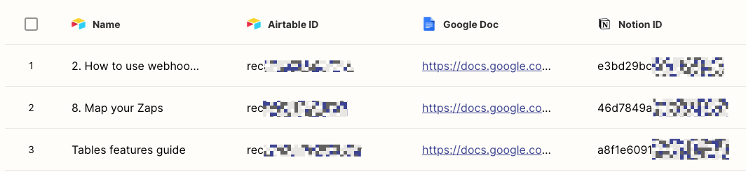 Create a table to store information for Zaps to access later.