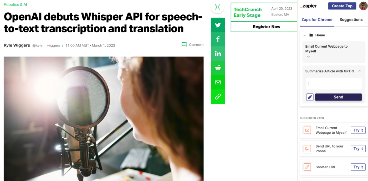 A TechCrunch article on OpenAI's debut of Whisper API.