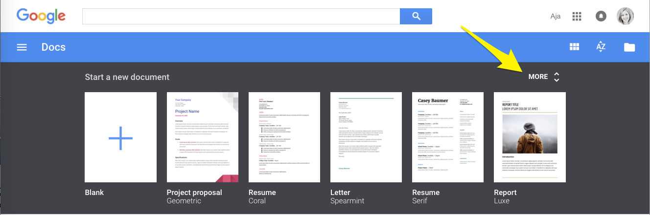 Google Docs template gallery