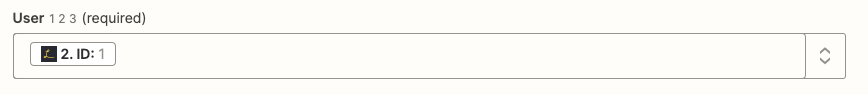 A field labelled User with an ID data point selected inside it. 